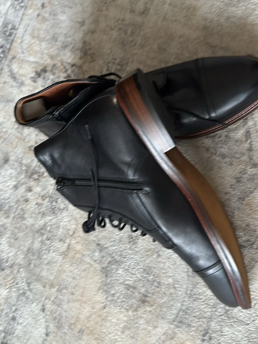 Johnston & Murphy Black Leather Chukka Boots with Brown Welt